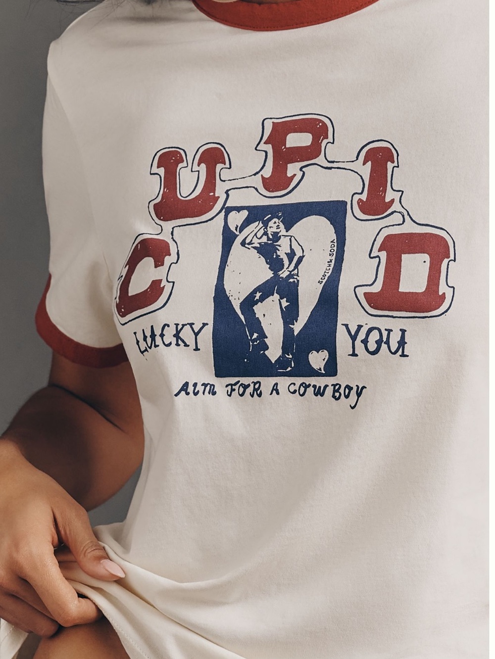 🍀Scotch & Soda Lucky You Ringer Tee Anthropologie New Cupid Lucky You Medium - Picture 2 of 12